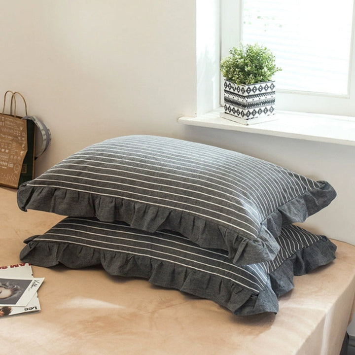 Stribede Rynkede Lagenpuder i Blød Mikrofiber