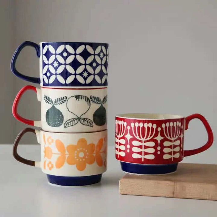 Retro Keramiske Kaffe Kopper med Mid-Century Modern Design – 8 Unikke Mønstre