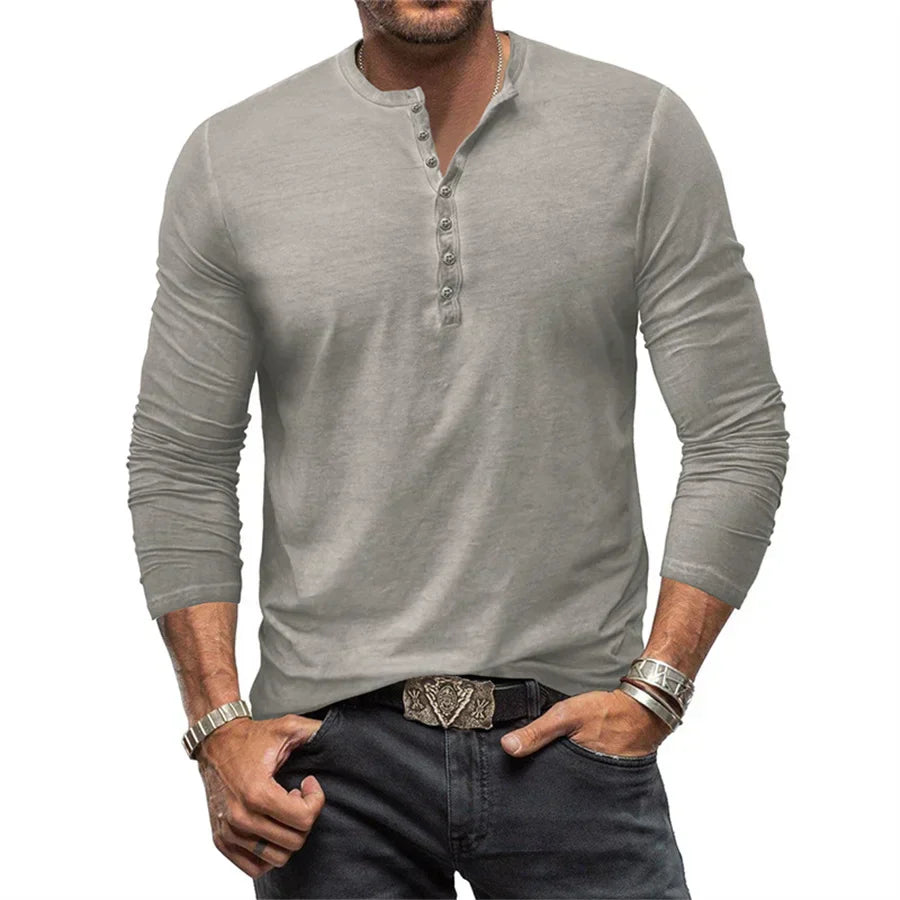 Henley sweatshirt til herrer med knaplukning