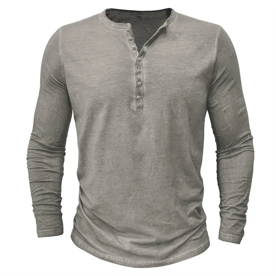 Henley sweatshirt til herrer med knaplukning