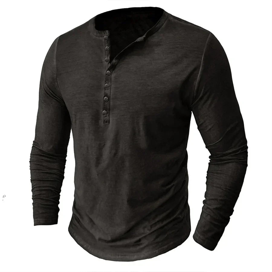 Henley sweatshirt til herrer med knaplukning
