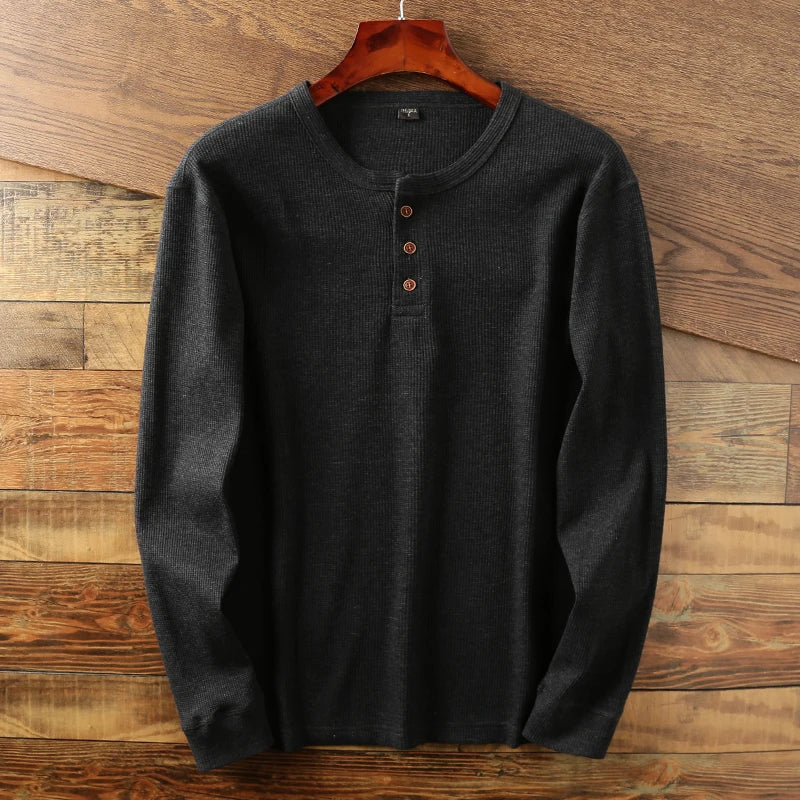 Henley Sweatshirt til Mænd med Knaplukning
