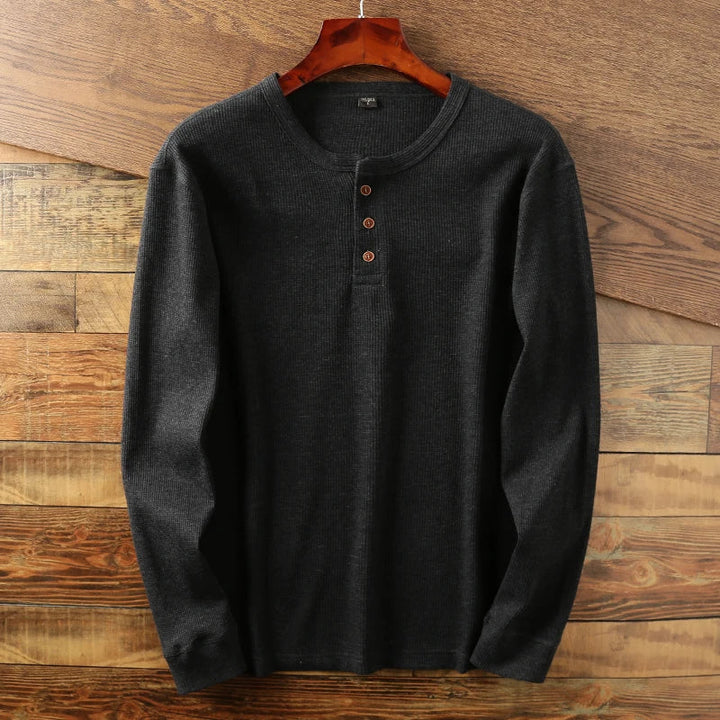 Henley Sweatshirt til Mænd med Knaplukning