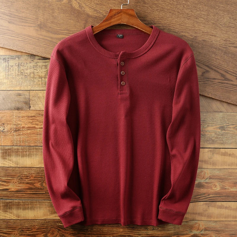 Henley Sweatshirt til Mænd med Knaplukning