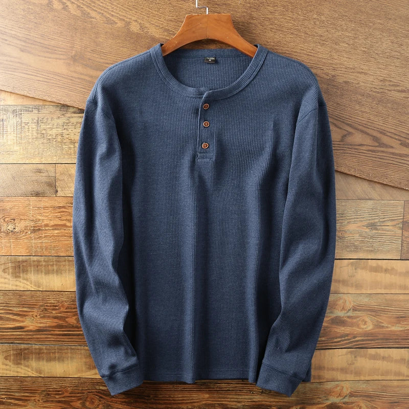 Henley Sweatshirt til Mænd med Knaplukning