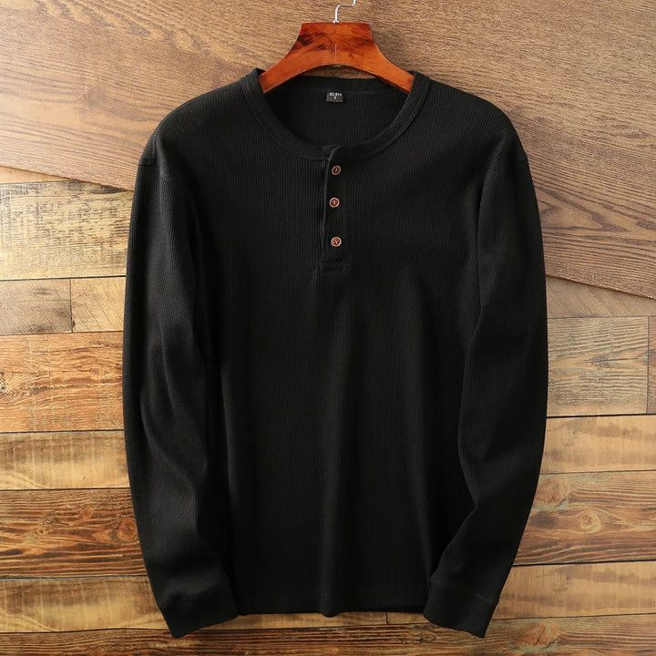 Henley Sweatshirt til Mænd med Knaplukning