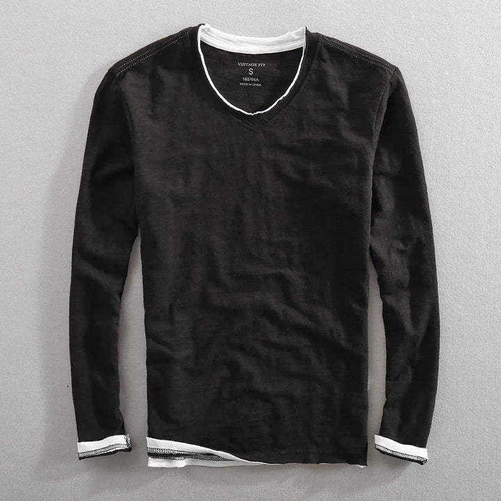Langærmet sweatshirt med V-udskæring i minimalistisk design