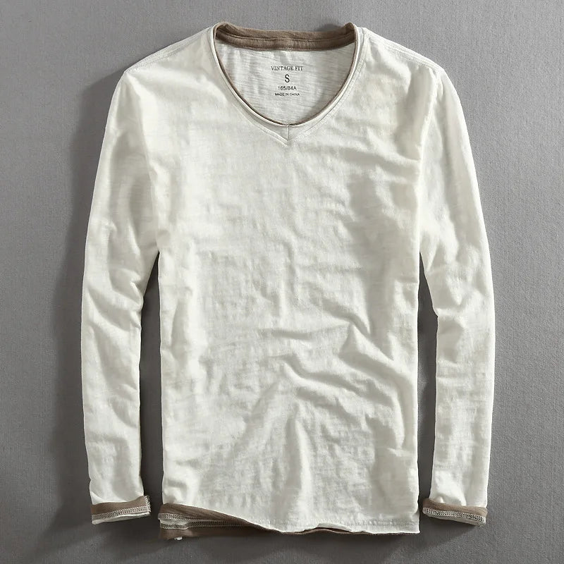 Langærmet sweatshirt med V-udskæring i minimalistisk design