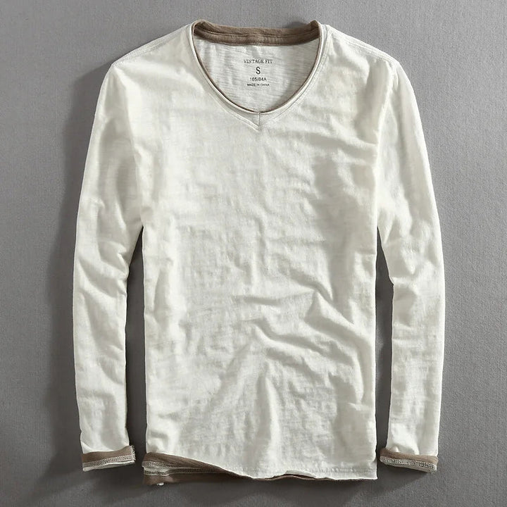 Langærmet sweatshirt med V-udskæring i minimalistisk design