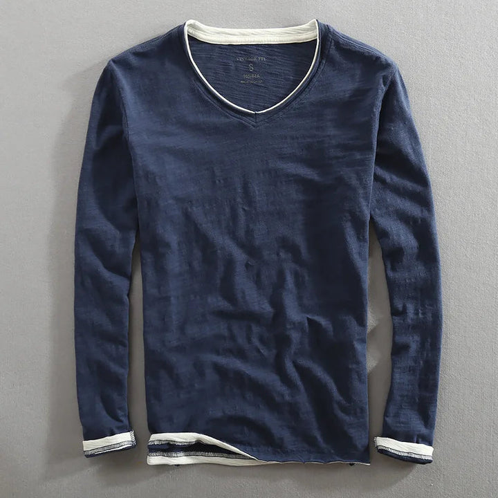 Langærmet sweatshirt med V-udskæring i minimalistisk design