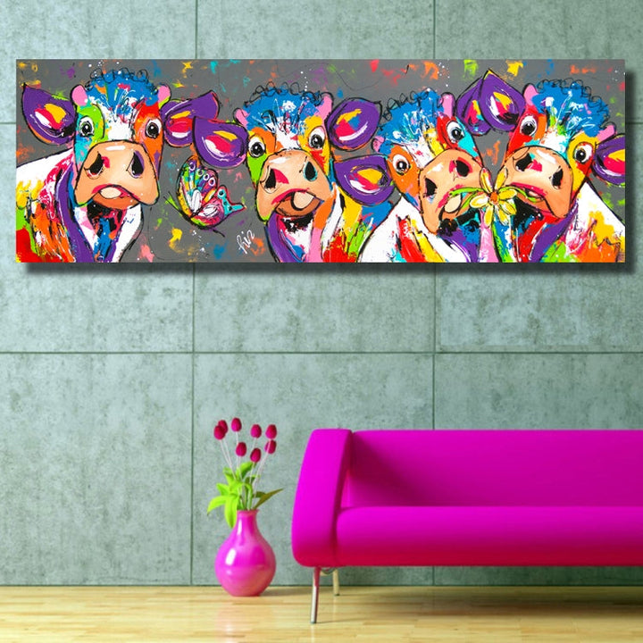 Farverig Ko Lærred Vægkunst 40x120 cm HD Print