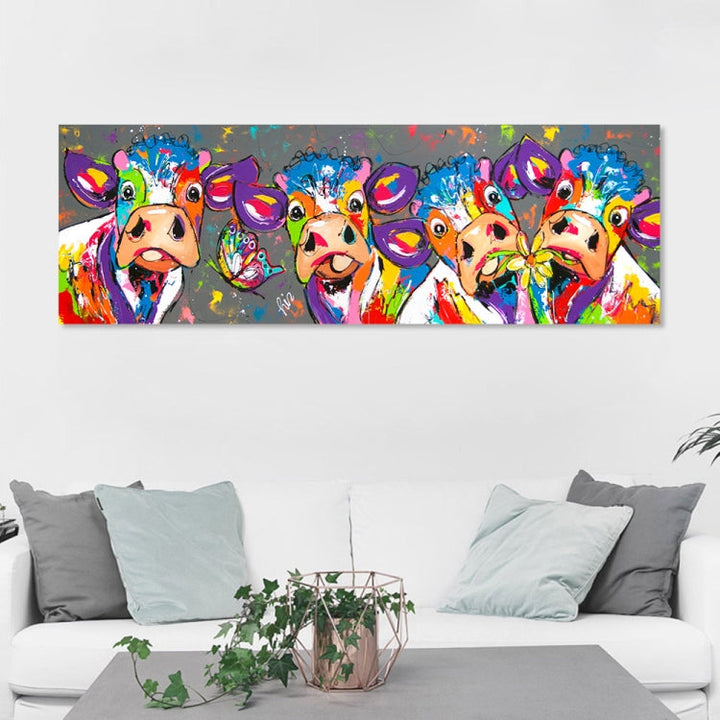 Farverig Ko Lærred Vægkunst 40x120 cm HD Print
