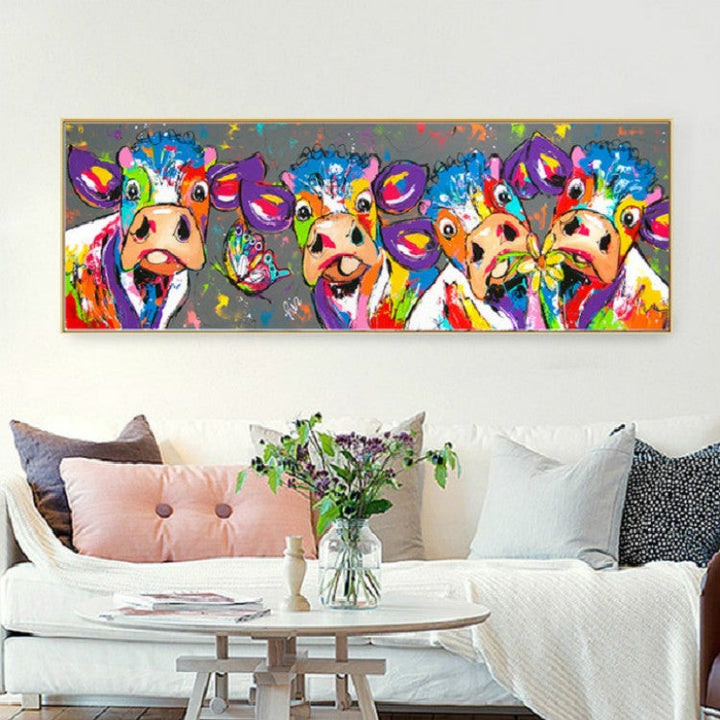 Farverig Ko Lærred Vægkunst 40x120 cm HD Print
