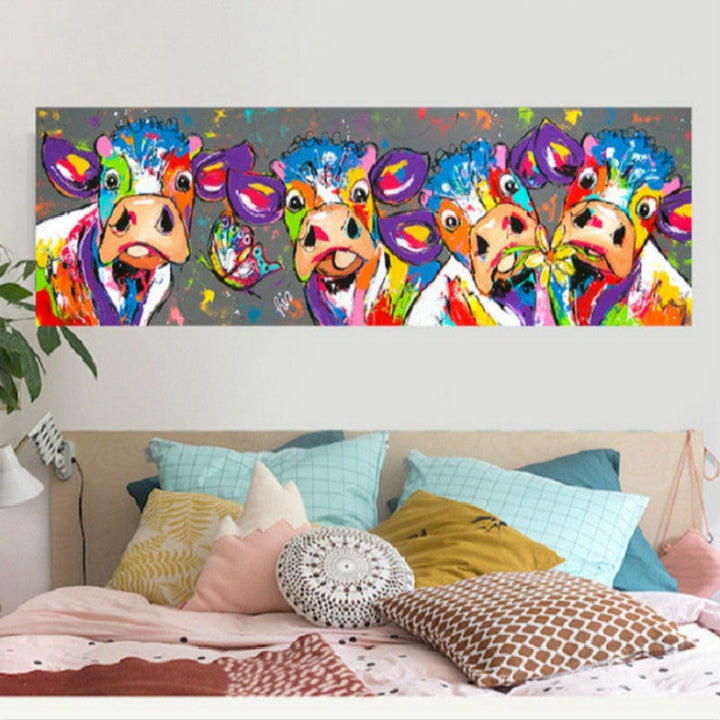Farverig Ko Lærred Vægkunst 40x120 cm HD Print