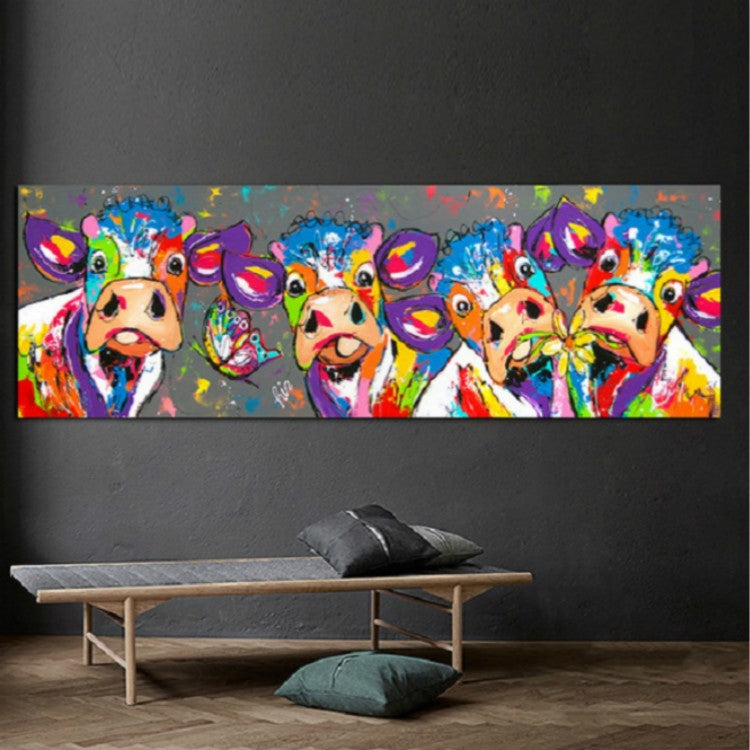 Farverig Ko Lærred Vægkunst 40x120 cm HD Print