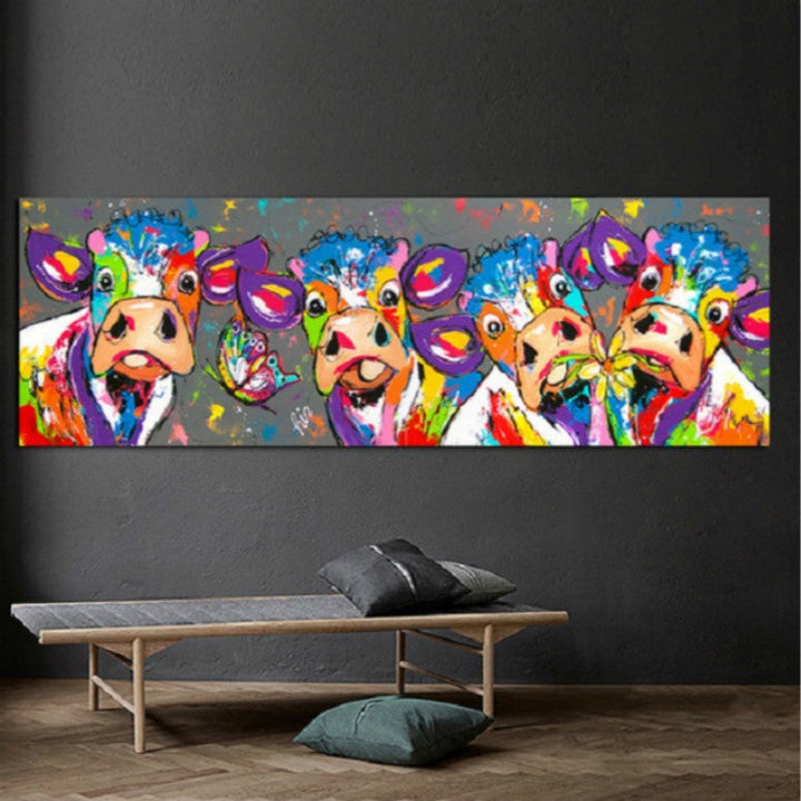 Farverig Ko Lærred Vægkunst 40x120 cm HD Print