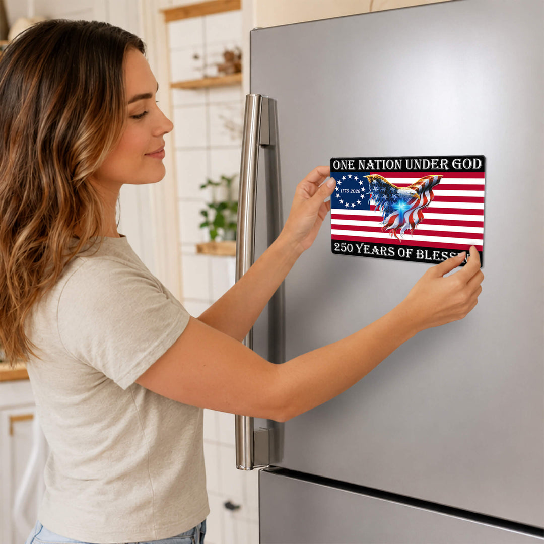 Kristen Patriotisk Magnet med Amerikansk Flag og Ørn