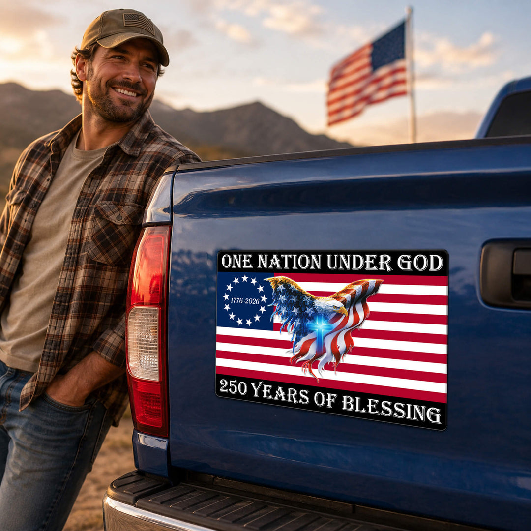 Kristen Patriotisk Magnet med Amerikansk Flag og Ørn