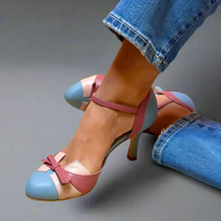 Barbara | Dame Klassiske Pumps med Sløjfebånd og Mellemhøj Hæl