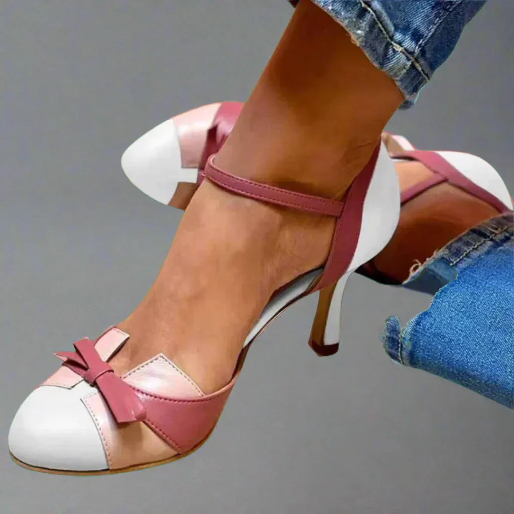 Barbara | Dame Klassiske Pumps med Sløjfebånd og Mellemhøj Hæl