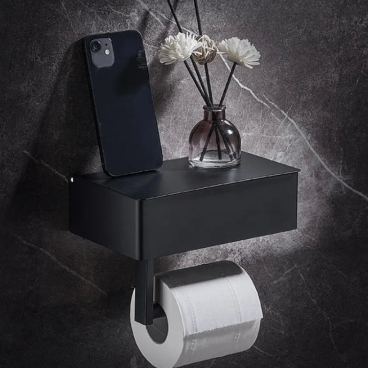 Toiletpapirholder i Rustfrit Stål med Opbevaringsskuffe