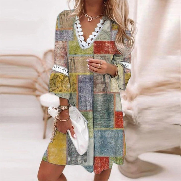 Penelope | Kvinders Boho Løs Fit Printet Mini Kjole Aften