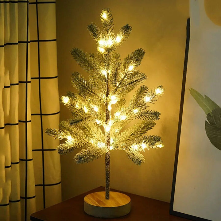 LED Juletræ Bordlampe med Træbase og Varm Hvid Lys