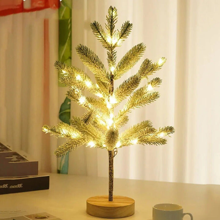LED Juletræ Bordlampe med Træbase og Varm Hvid Lys