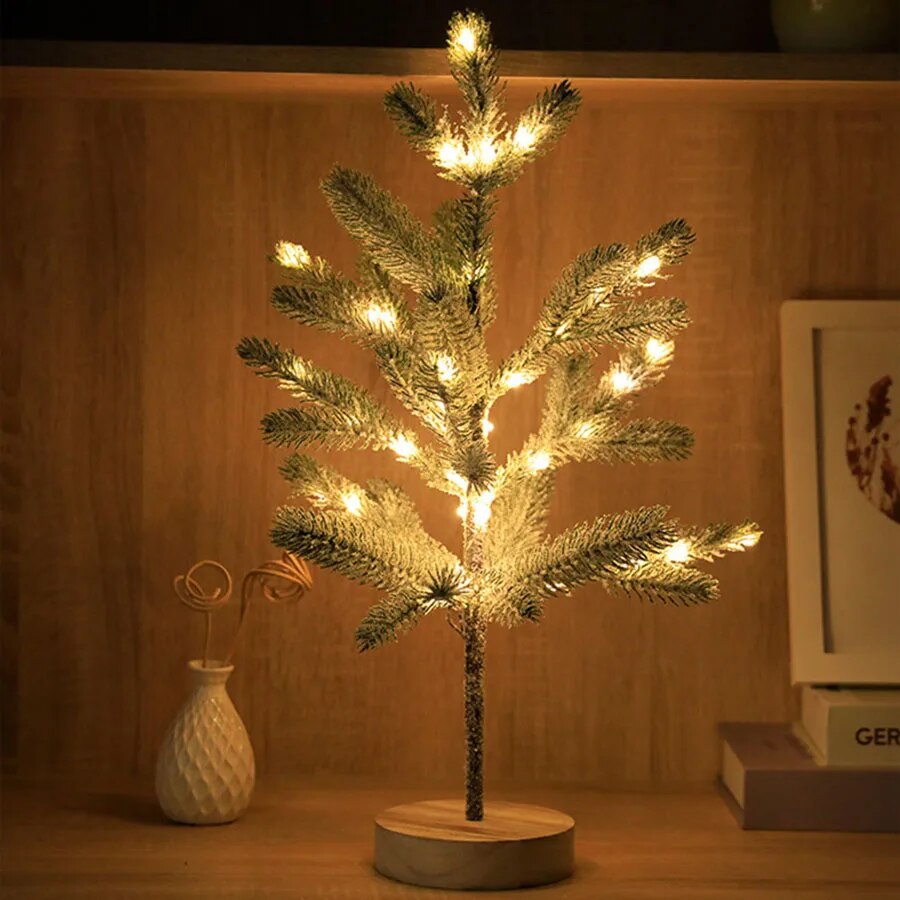 LED Juletræ Bordlampe med Træbase og Varm Hvid Lys