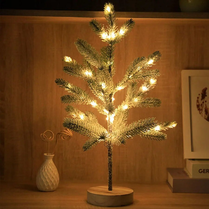 LED Juletræ Bordlampe med Træbase og Varm Hvid Lys