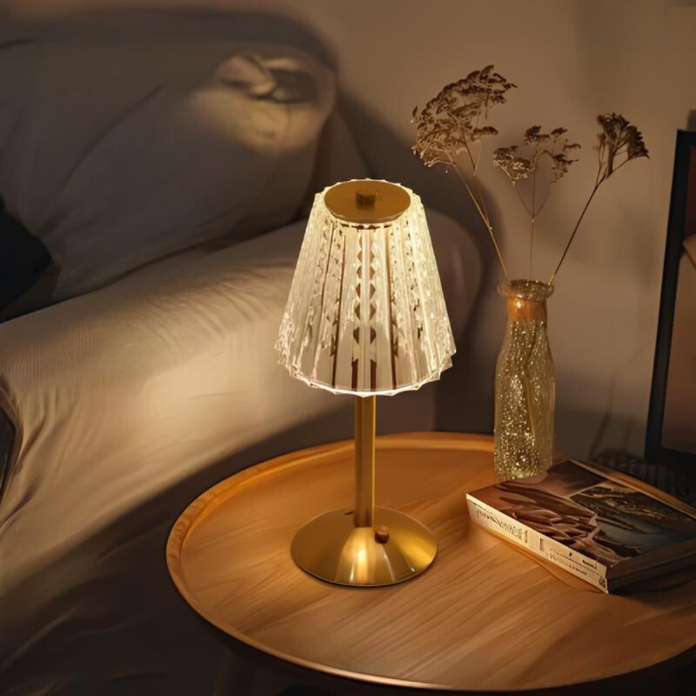 Krystal Bordlampe med Touch Kontrol og Genopladeligt Batteri