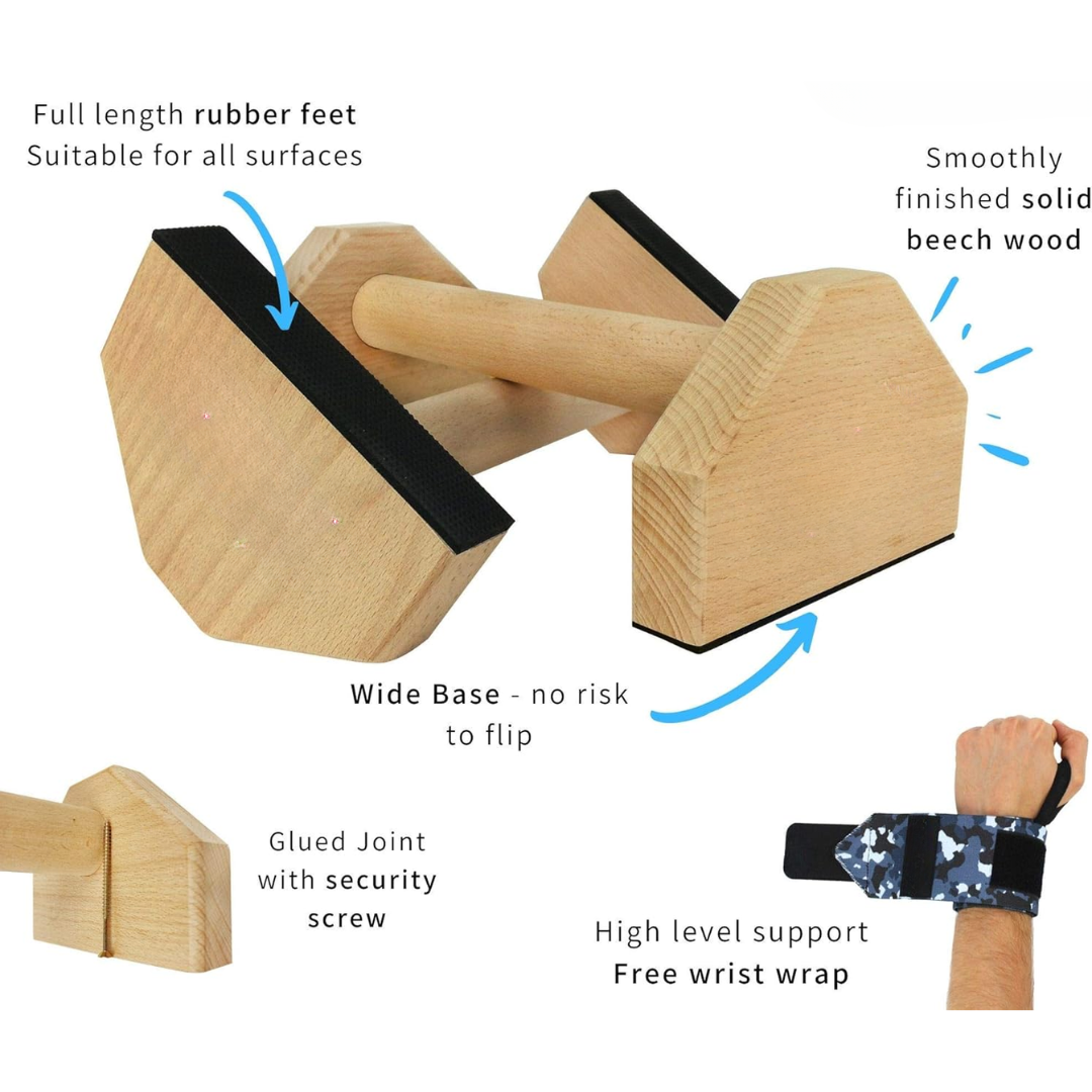 Ergonomiske Træ Push-Up Bars med Skridsikkert Greb