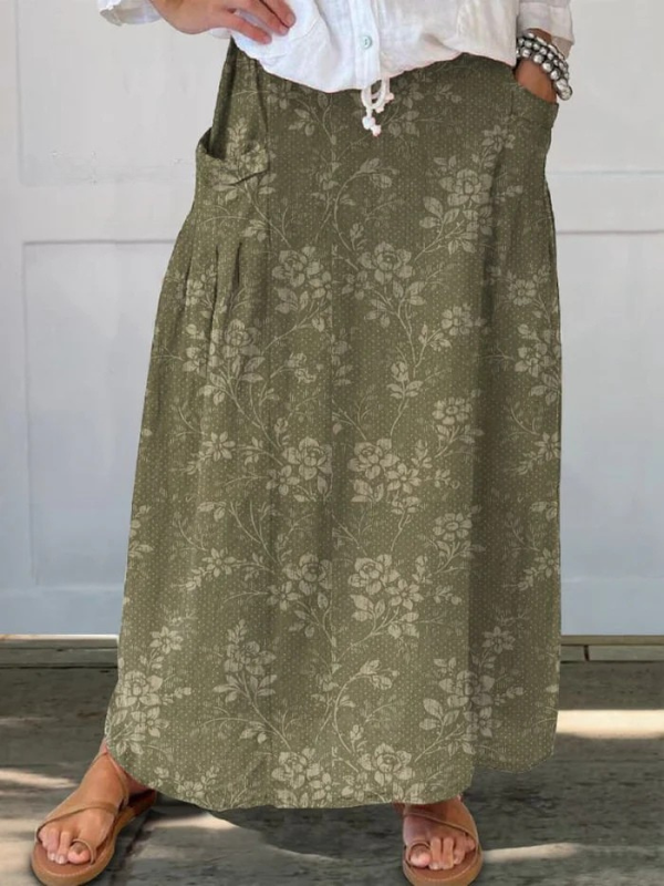 Princess™ | Vintage Floral Elastisk Talje Lomme Nederdel