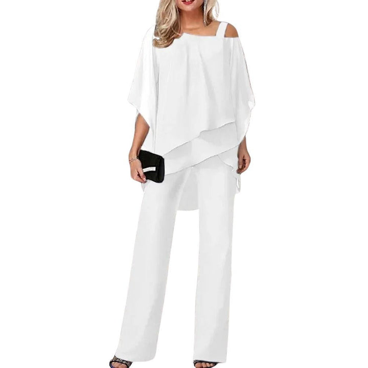 Vivienne | Kvinders Chiffon Overlay Batwing Ærme Bred Ben Buksedragt