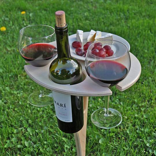 Bærbart Håndlavet Træ Vinbord til Picnic