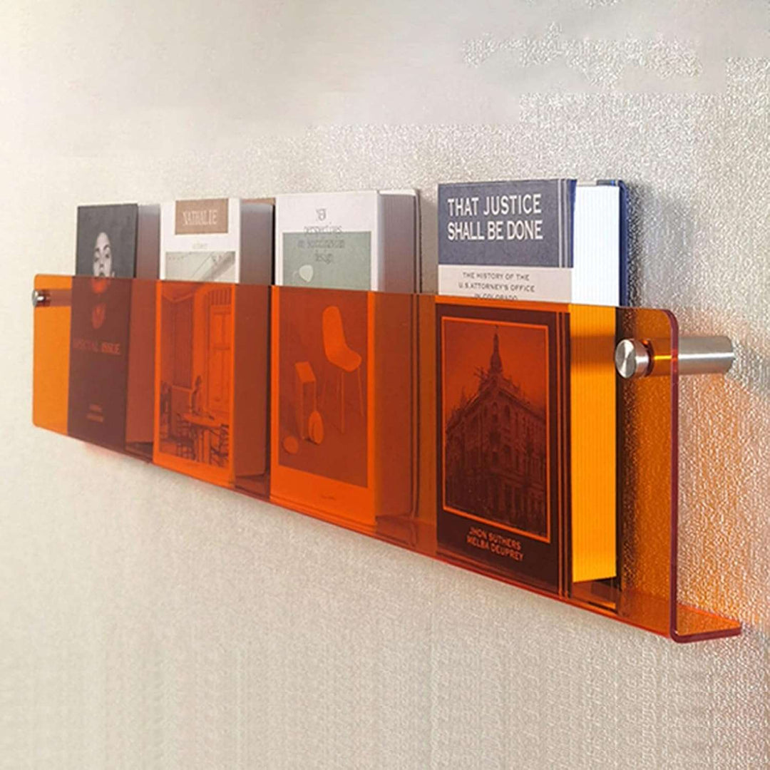 Væghængt Magasinholder i Klar Akryl med Orange Detaljer