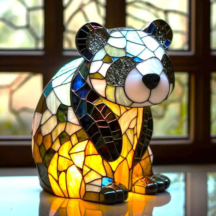 Farverig Dyrebordlampe med Glasmaleri