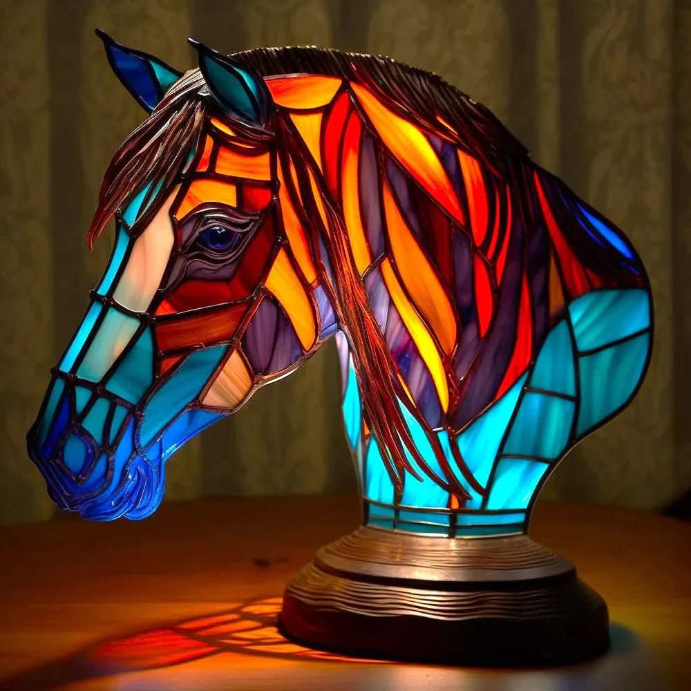 Farverig Dyrebordlampe med Glasmaleri