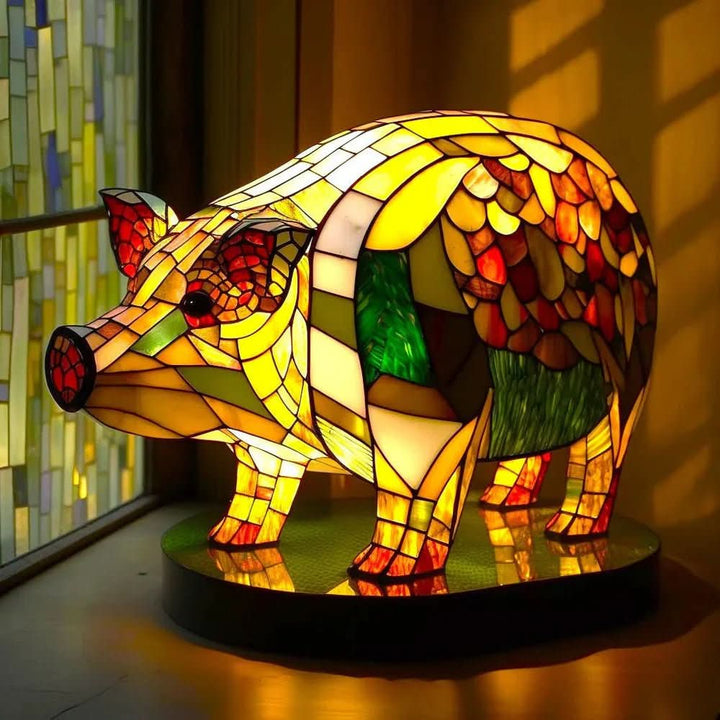 Farverig Dyrebordlampe med Glasmaleri