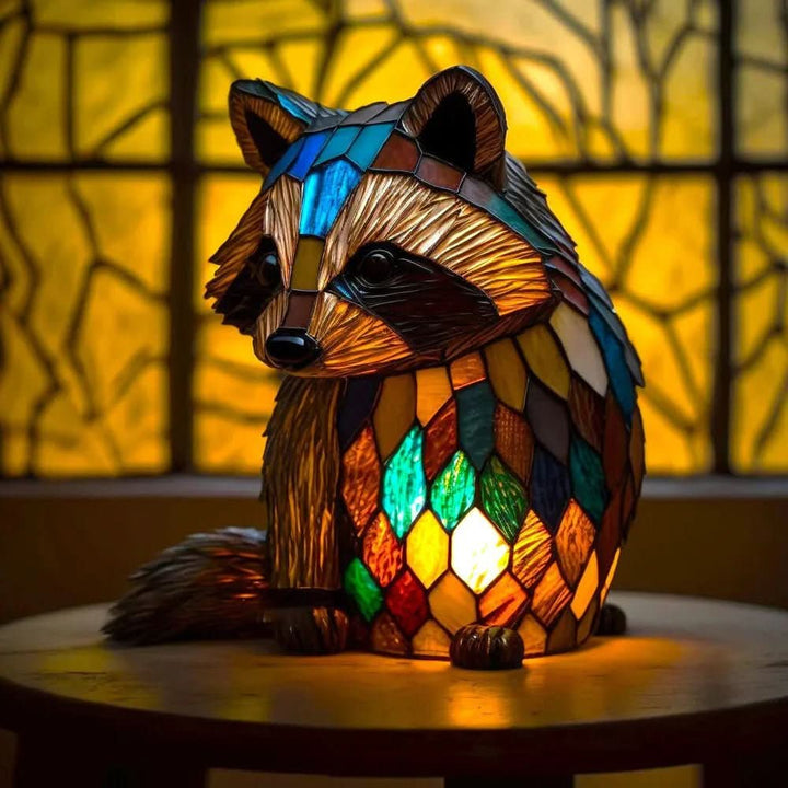 Farverig Dyrebordlampe med Glasmaleri