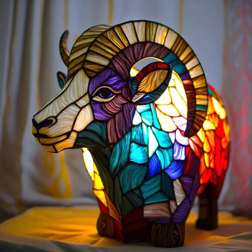 Farverig Dyrebordlampe med Glasmaleri