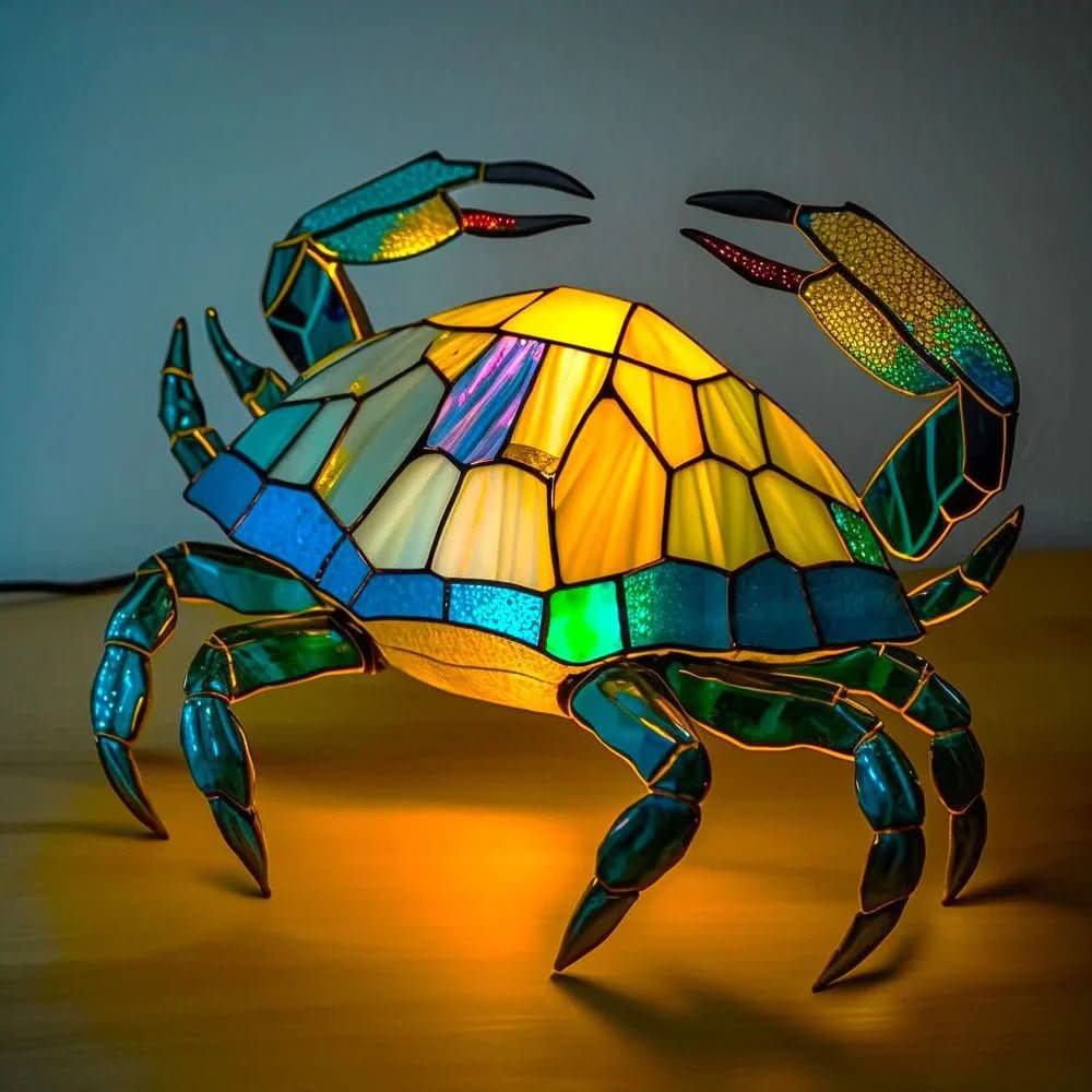 Farverig Dyrebordlampe med Glasmaleri