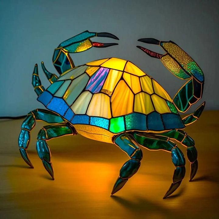 Farverig Dyrebordlampe med Glasmaleri