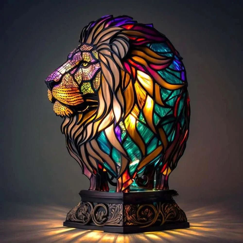 Farverig Dyrebordlampe med Glasmaleri