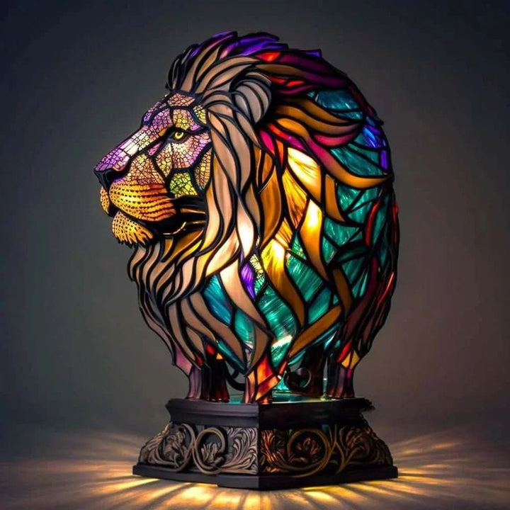 Farverig Dyrebordlampe med Glasmaleri