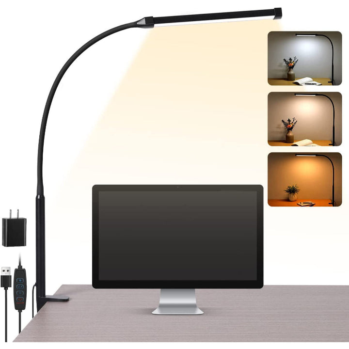 LED Skrivebordslampe med Fleksibel Gåsehal og USB Powerbank, 3 Lystilstande, 10 Lysstyrkeniveauer