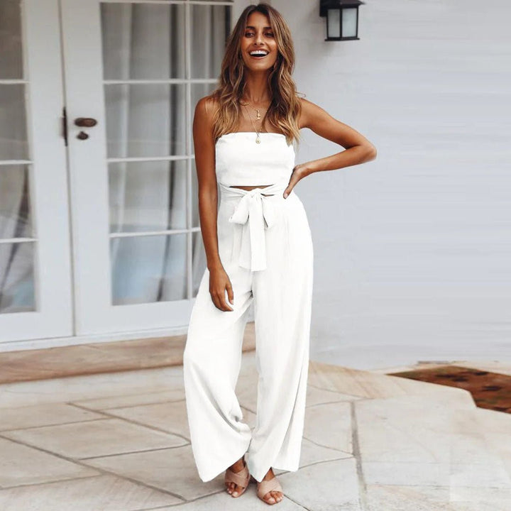 Sandy | Kvinders Strapless Båndliv Bred Ben Jumpsuit