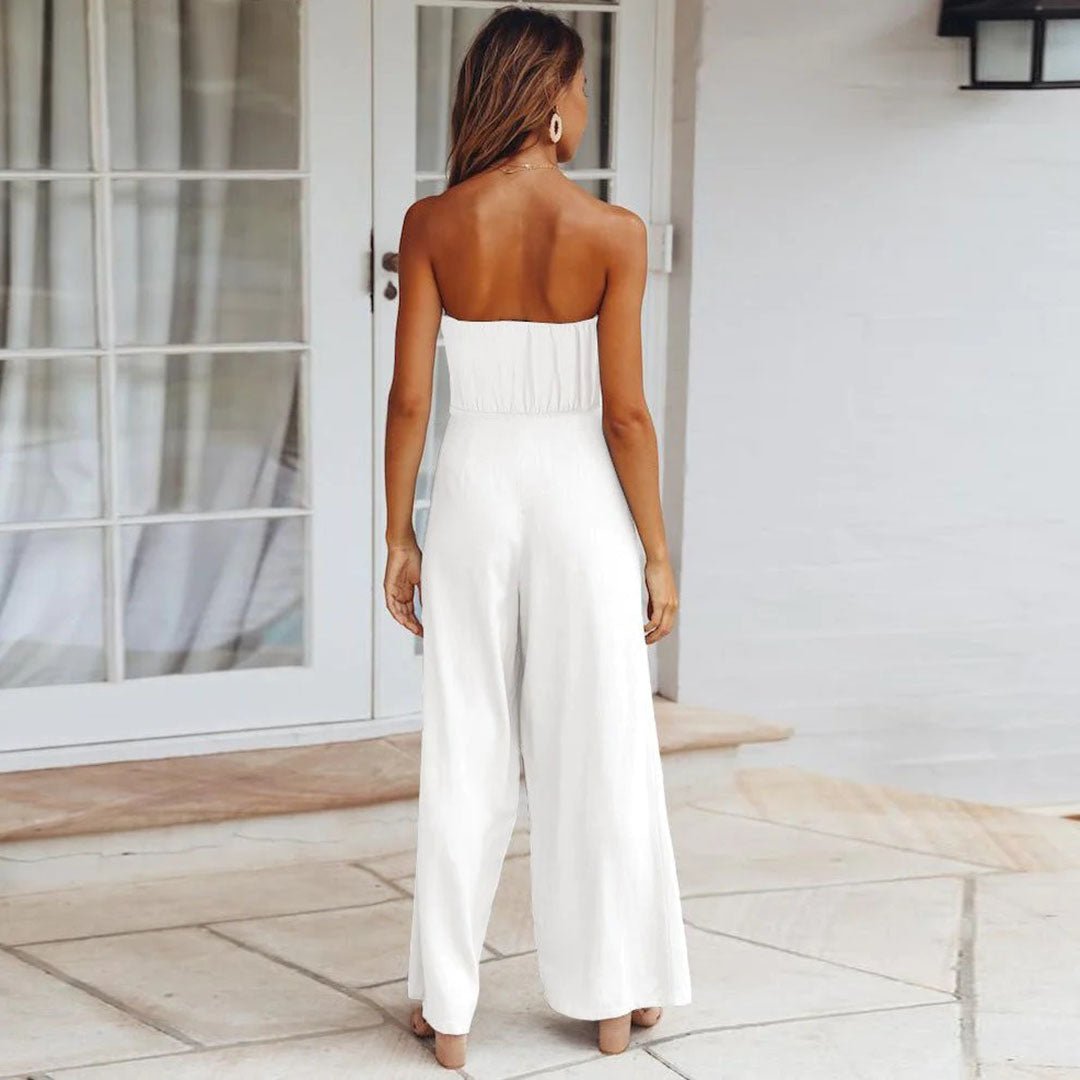 Sandy | Kvinders Strapless Båndliv Bred Ben Jumpsuit