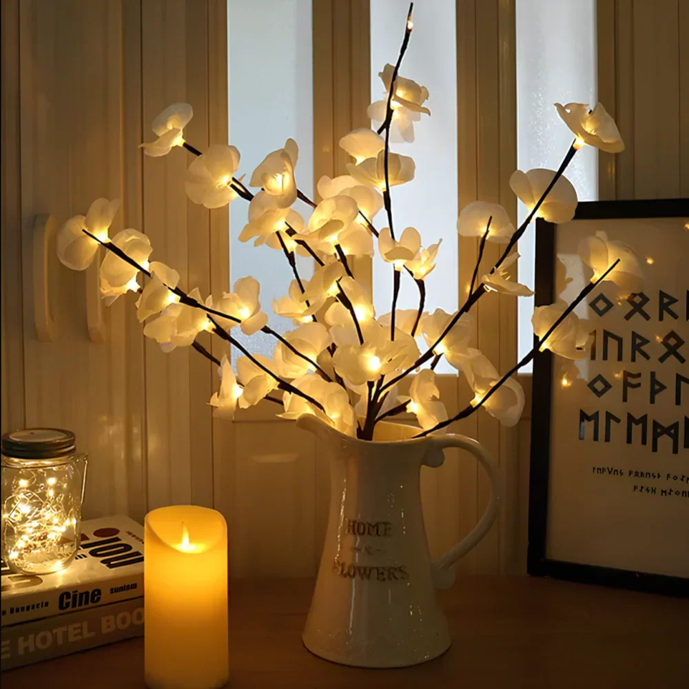 LED Bordlampe med Bøjelige Kviste og Blomster