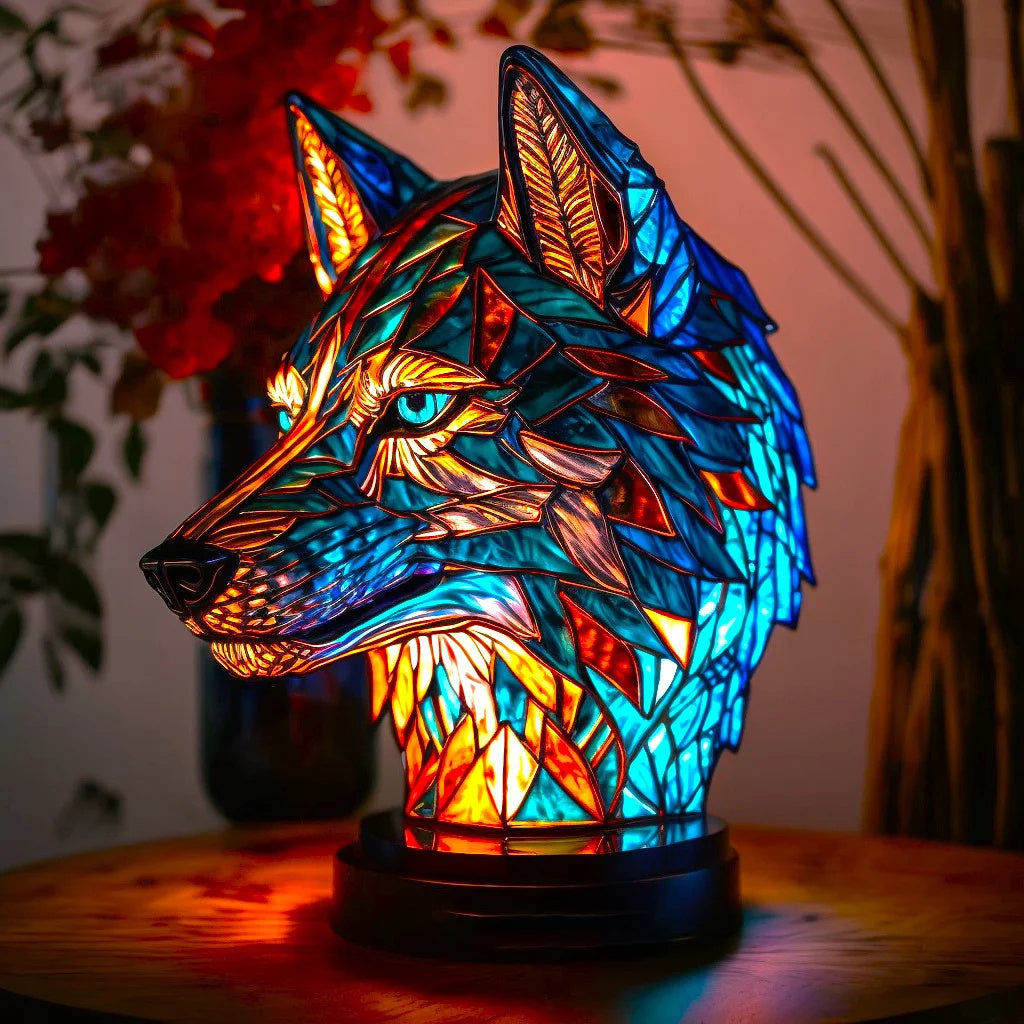 Dyreformet LED Bordlampe i Glasmaleri